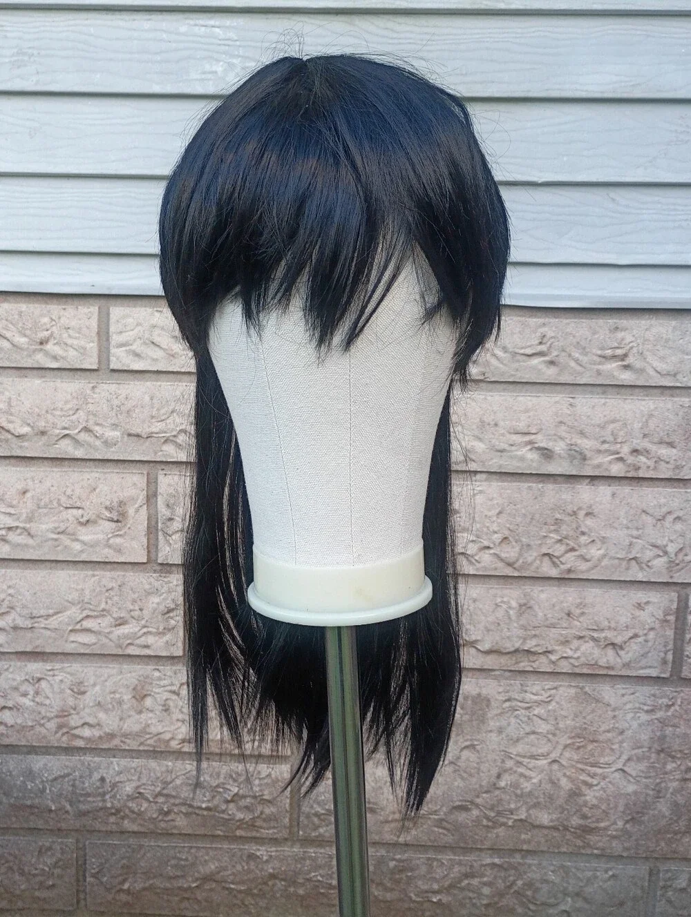 Black Long Mullet Straight Women's Wig with Bangs